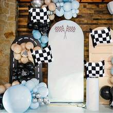 4pcs Black And White Checkered Flag Shaped Balloons, Suitable For Racing Theme Formula Racing Theme Party Decoration Props Balloons - View 3