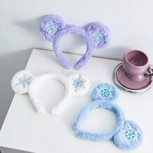 Disney 1pc Frozen-Inspired Plush Mouse Ears Headband, Soft Fuzzy Snowflake Embroidered Hairband For Women & Girls, Cute Princess Cosplay Hair Accessory - View 3