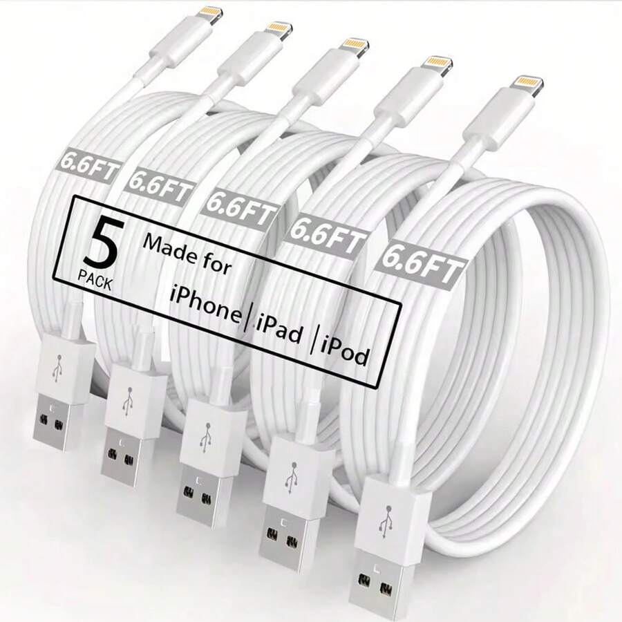 6.6FT/200cm High-Efficiency Data Transfer Fast Charging Cable Compatible With IPhone 14 Pro Max/14 Pro/14 Plus/14/13/12/11/XS/XR/8/7/6/ Series - White - View 1