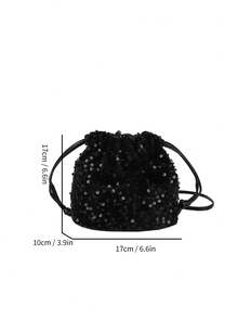 Women's Drawstring Mini Crossbody Bucket Bag, Diamond Quilted Pattern, Daily & Outdoor Use - Black - View 10