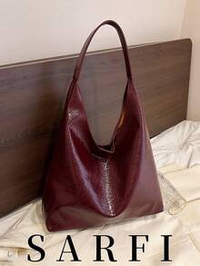 Bolso de hombro minimalista y versátil de unicolor para mujer, estilo moderno y de moda para ir al trabajo, bolso de hombro de gran capacidad de almacenamiento para ir al trabajo - Burdeos - Ver 2