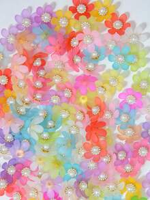 10-150pcs 20mm Multicolor Six-Petal Sunflowers, With Semi-Transparent Petals And A White High-Gloss Pearl, Sparkly Rhinestone Center, Can Be Used For Bows, Brooches, Buttons, Crowns, Fashion Accessories, DIY Craft Materials - Colorful White Pearl Sunflower - View 8