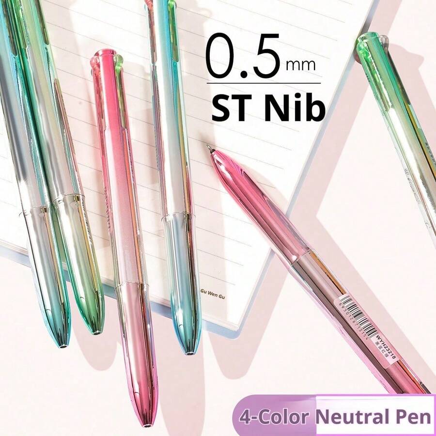4-Color Ballpoint Pen (Black, Blue, Red, Green), Equipped With High-Quality Pen Tips, Smooth Writing, Perfect For Writing, Marking And Note-Taking, Ideal For Office And Study Use - Laser Version - View 1