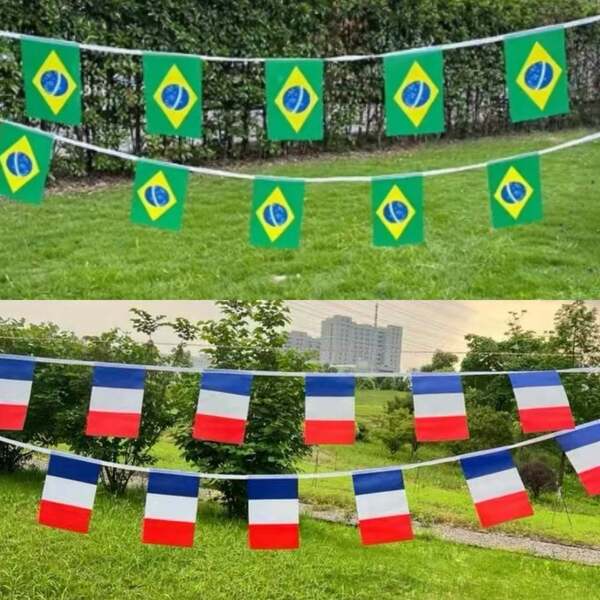 1 bộ 6m cờ dây Brazil, cờ Pháp, cờ Brazil nhỏ, cờ mini, cờ thế giới, phụ kiện tiệc, trang trí lớp học, sân vườn, ngày lễ, Brazil, Pháp, banner, trang trí sự kiện thể thao, trang trí treo tiệc chủ đề World Cup, World Cup 2026