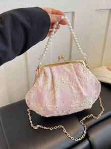 Women's PU Leather Crossbody Bag With Round Polka Dots, Vintage Style Handbag With Buckle Closure And Adjustable Shoulder Strap, Solid Color And Lightweight City Tote Bag - 粉色 - 查看 7