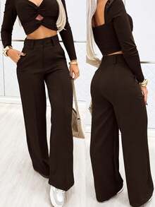 Solid Color High-Waisted Trousers, Casual And Versatile For Everyday Wear, For Spring - White - View 1