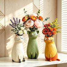 Creative Animal Vase Handmade Cat Vase Resin Vase Ornament Cute Quirky Cat Flower Pot Living Room Study Dining Room Bedroom Home Decor Desktop Entryway TV Cabinet Ornament Home Soft Decoration Creative Flower Holder Hydroponic Fresh Flower Dried Flower Container Birthday Gift Housewarming Gift B&B Cafe Decoration Modern Creative Home Decor Cute Cat Decoration Living Room Desktop Flower Pot Entryway Cabinet Ornament - Cat - View 4