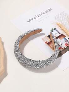 1件歐美時尚復古水鑽珍珠髮箍，個性化網紅Ins風高冠髮圈，法式百搭女用髮飾，洗臉髮帶 - 銀色 - 查看 7