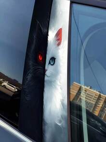 2pcs Black & White Cat Car Door Pillar Decals - Animal Vinyl Stickers - Black and White Cat Central Pillar - View 5