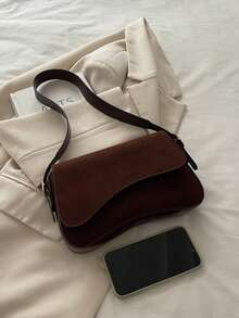 1 pieza Bolso de mujer de unicolor de PU, nueva bolsa de hombro versátil - Café integral 2 - Ver 7