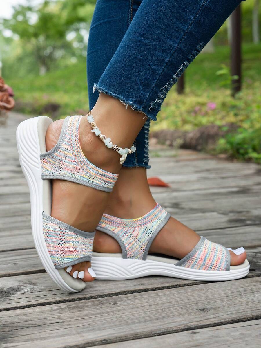 2026 Summer New Women's Lightweight Sandals, Outdoor Sports Casual Women's Sandals, Breathable Non-Slip Beach Soft Sole Comfortable Slip-On Sandals, Thick Sole Maternity Shoes, Open Toe Knit Women's Shoes, All Black Kuku Shoes, Mom's Outdoor Shoes