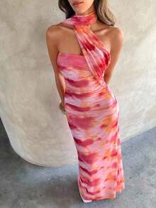Vestido de mujer elegante y sexy con estampado floral de malla - Celeste - Ver 9
