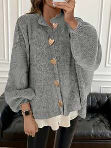 Autumn/Winter Casual Versatile Solid Color Cardigan, Fashionable Minimalist Business Commute Elegant - Grey - View 2