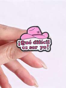 Pin de esmalte con sombrero de vaquero rosa y cita en español, estilo western, broche para solapa, decoración para ropa y mochila, regalo para chica latina - Rosa Fucsia - Ver 6