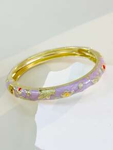 1pc Fashion Vintage Style Gold Floral Pattern Enamel Bracelet, Gold Bracelet, Girls' Jewelry, Suitable For Girls And Women's Jewelry Accessories Bracelet, (Handmade Product, Slight Color Difference May Occur) Daily Wear Holiday Gift, Halloween, Thanksgiving, Christmas, Mother's Day, Valentine's Day, Birthday Gift - Multicolor - View 14