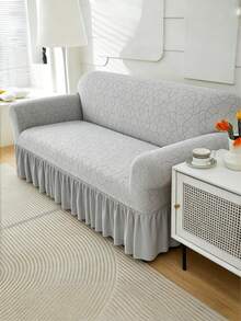 1PC Fleece Fabric Non-Slip Elastic Decorative Sofa Cover, Jacquard Leaf Pattern, Pet-Friendly Anti-Dirt Anti-Dust, Suitable For 1/2/3/4 Seater Sofa, All Seasons - Light Gray - View 10