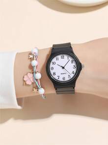 2pcs/Set Fashion Digital Face Quartz Student Watch + Bracelet - Black - View 2