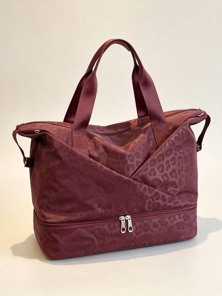 Leopard Print Waterproof Carry-On Travel Bag Shopping Tote Yoga Bag Large Capacity Foldable Storage Bag Expandable Travel Swimming Fitness Bag - Burgundy - View 8