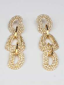 1 Pair European & American Fashion Exaggerated Linked Geometric Rhinestone Earrings For Women, Punk Hip-Hop Style, Suitable For Events And Festivals - Exaggerated Geometric Earrings - View 2