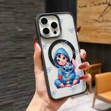 Cute Disney Lilo & Stitch Phone Case For IPhone 17/16/15/14/13/12/11 Pro, Blue Hoodie Design With Bows Background, Shockproof Cover, Perfect For Girls - 藍色 - 查看 6