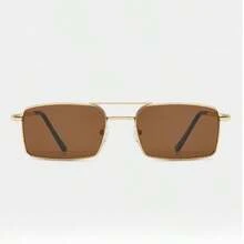 1pc Men's Fashion Glasses, Square Frame, European And American Style Fashion Design, Business Casual Fashion Glasses, Personalized Glasses, Unique Customized Glasses, Suitable For Daily Outings, Going Out, Driving, And Outfit Matching - Gold - View 6