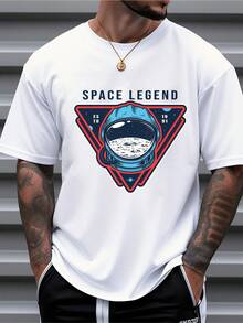 Herren Kurzarm T-Shirt aus reiner Baumwolle mit Astronauten-Muster Space Legend Grafik-T-Shirt Lässig Oversized Top - Weiss - Übersicht 6
