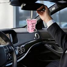 Cartoon Pink Wheel Trash Can "THOUGHTS AND OPINIONS OF OTHERS" Hanging Car Air Freshener - A - View 7