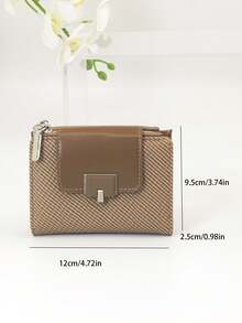 Dompet Pendek Wanita, Tekstur Kain Anyaman Jerami, Bahan PU Lembut dan Indah, Kancing Jepret Ganda, Resleting Ganda, Kapasitas Besar, Dompet Multifungsi, Tempat Kartu, Tas Genggam Minimalis Ringan, Cocok untuk Hadiah Liburan - Coklat - View 7