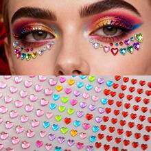 2 piezas de pegatinas de strass 3D para la cara, patrón de corazón con ojo rasgado, colores brillantes, decoración de maquillaje para fiesta, duraderas, estilo Y2K, para Navidad, San Valentín y festival de música, decoración con brillo para cara, Body, uñas y cabello - Multicolor - Ver 6