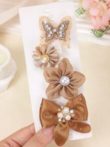 870PCS Morandi Color Vintage Girls Hair Accessories Set, Including Satin Bow Hair Clips, Double Layer Butterfly Hair Clips, Rhinestone Pearl Flower Side Clips, Bow Hair Ties, Star Snap Clips, Multiple Mini Claw Clips, Bubble Hair Ties, Bamboo Knot Towel Hair Bands, Lace Elastic Hair Bands And TPU Rubber Bands, Suitable For Girls Daily, Party, Travel Use - Multicolor - View 9