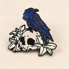 Midnight Crow Pale Skull Floral Enamel Badge, Dark Goth Aesthetic Accessories,  Backpack Hat Jewelry, Unique Gift For Witchy Girls - Multicolor - View 5