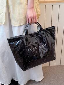 Modern New PVC Waterproof Women's Portable Tote Bag, Fashionable & Exquisite Versatile, Portable Commute/Vacation Bag - Black - View 3
