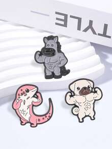 Muscular Animal Cartoon Enamel Pin Strong Muscular Leopard Gecko Pug Horse Brooch Bag Lapel Badge Jewelry Gift For Gym Lovers - Multicolor - View 6