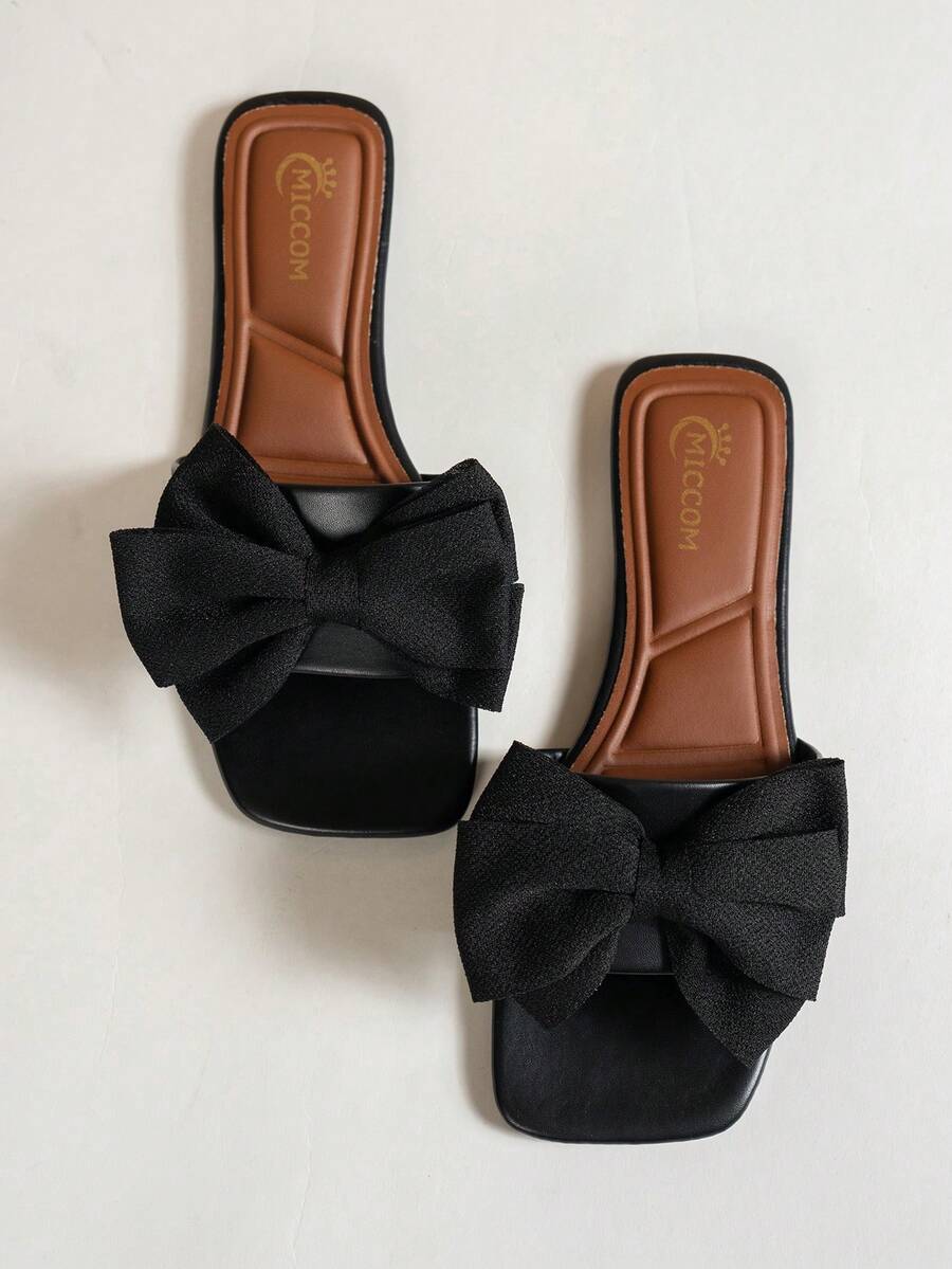 MICCOM Fashion Women's Flat Square Toe Open Toe Slippers, Spring/Summer New Versatile Sandals, Beach Slides, Non-Slip Outdoor Wear For Women - Black - View 1