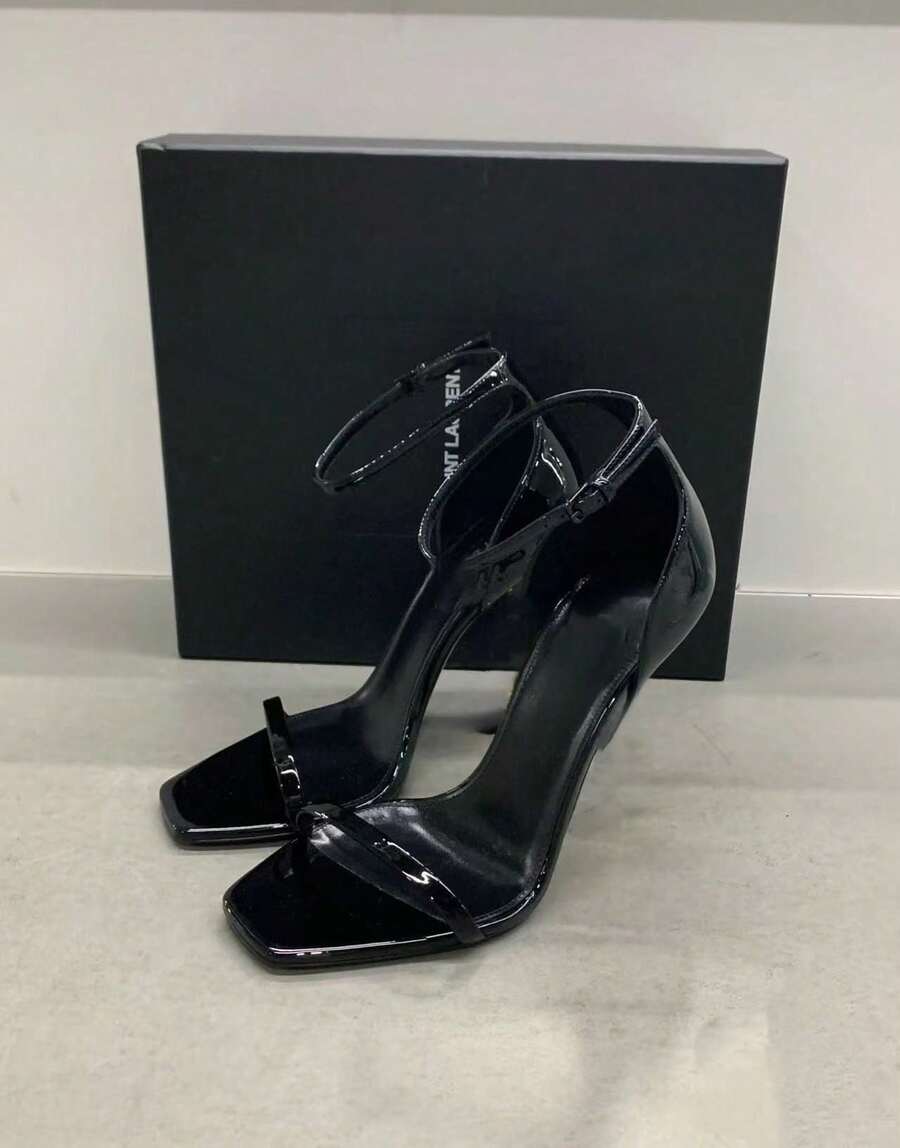 YS Same Style Summer Temperament Stiletto Red High Heels Versatile Open Toe One-Strap Sandals For Women - 黑色金跟10CM - 查看 1