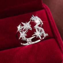 1 pieza Anillo ajustable abierto con diseño en forma de estrella y circonita cúbica incrustada para mujeres - Multicolor - Ver 1