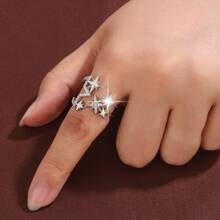 1 pieza Anillo ajustable abierto con diseño en forma de estrella y circonita cúbica incrustada para mujeres - Multicolor - Ver 10