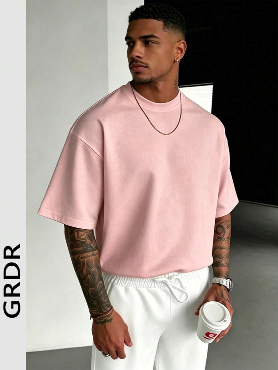 GRDR Men's Casual Round Neck Short Sleeve T-Shirt, Comfortable & Fashionable - Pink - View 1