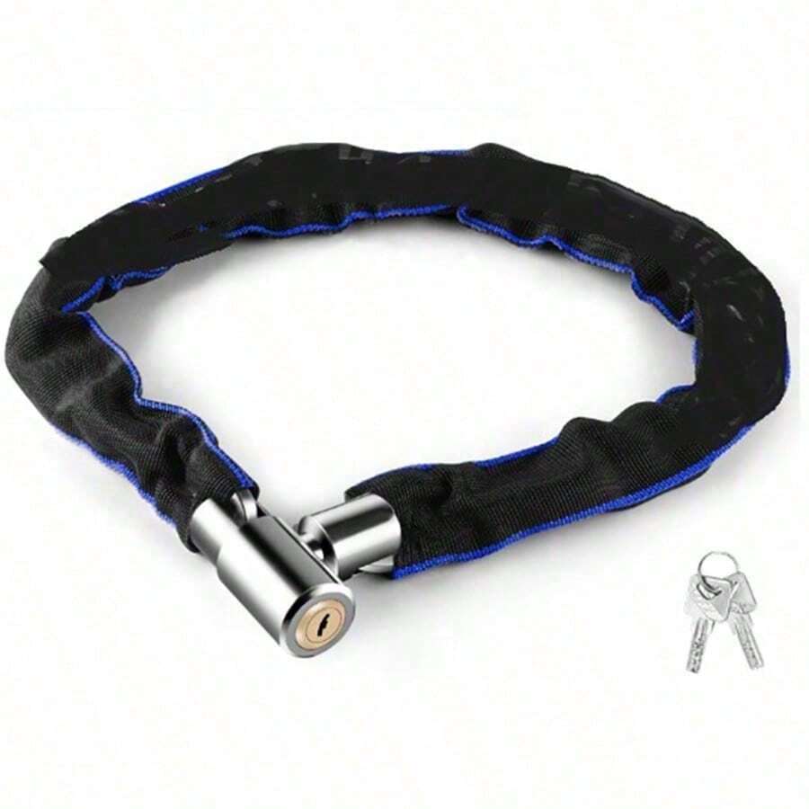 1pc Heavy Duty Bicycle Chain Lock With Key, Black Tungsten Steel Bike Lock For Mountain Bike, Road Bike, Motorcycle, Scooter, Bicycle Accessories - Multicolor - View 1