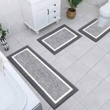 Pauwer Badezimmerteppich-Set, 3-teilig, rutschfester Mikrofaser-Badezimmerteppich, saugfähiger Duschvorleger, maschinenwaschbar, ultraweiche Badezimmermatte und U-förmige Toiletten-Duschmatte. NKWN - Dunkelgrau - Übersicht 7