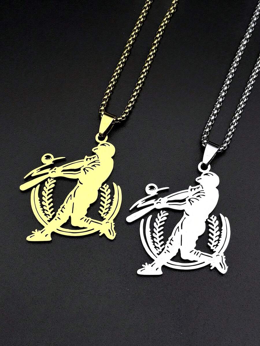 Baseball Player Pendant Necklace For Men Stainless Steel Silver Color Sports Male Chain Jewelry Collar - Necklace - View 1