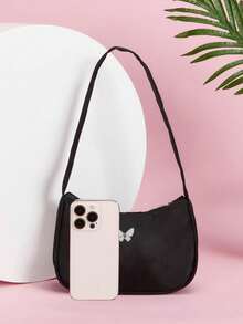 1pc Solid Color Nylon Zipper Butterfly Print Shoulder Underarm Bag. Minimalist And Fashionable, Suitable For Daily Use. Smooth Zipper, High-End Solid Color Matching, Also A Great Gift. - Multicolor - View 8