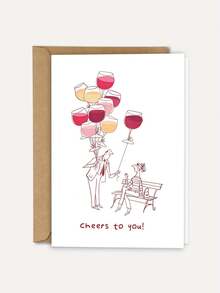 1pc Congratulations Card "Cheers To You!" With Envelope – Funny Wine Glass & Balloon Design – Blank Inside For Birthday, Success & Celebrations - A - View 6
