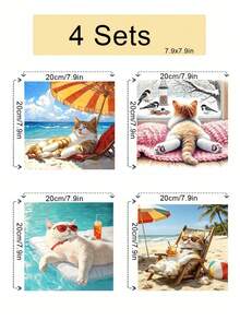 1pc/4pcs Snow Beach Scene Cat In Water Theme DIY Digital Oil Painting Handmade Adult Home Decor Holiday Gift - 20x20 - View 2