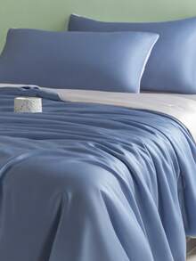 1pc Smooth Luxury Quilt, Suitable For All Seasons, Thin Bedding Quilt, Machine Washable, Air Conditioning Quilt - Dusty Blue - View 7