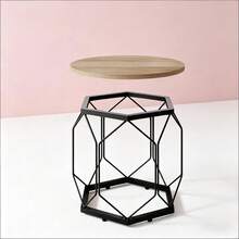 Nordic-Style Coffee Table With Wrought Iron Elements / Simple Round Coffee Table / Round Coffee Table With Removable Tabletop / Stackable Coffee Table / Suitable For Bedrooms And Living Rooms - 卡其色 - 查看 7