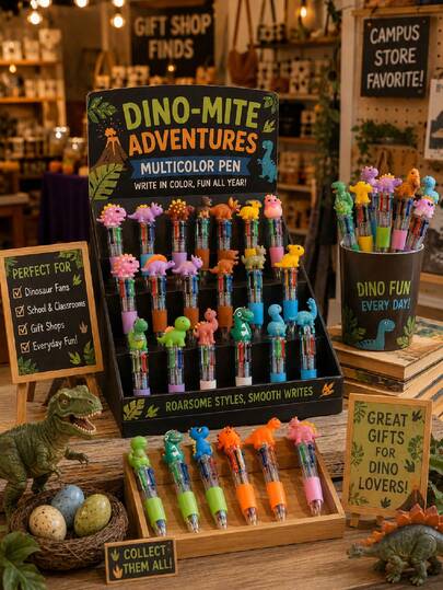 1pc/6pcs/12pcs Dinosaur 4-Color Pen And Multi-Color Mechanical Pencil, Perfect For Birthday, Anniversary, Party Favors Or As Gift Fillers, Also Suitable For Halloween Party Gifts