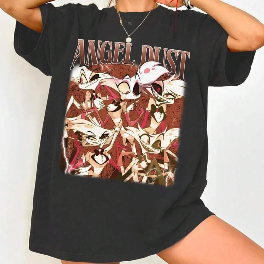 Angel Dust  Shirt, Anime Style T-Shirt, Gift For Hazbin Fans - 黑色 - 查看 1