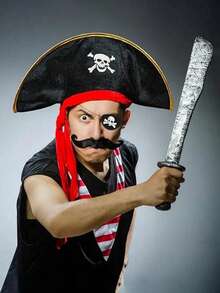 2pcs Halloween Pirate Hat + Pirate Eye Patch - Skull Print Pirate Captain Costume Hat, Pirate Accessories, Party Hat, Costume Party, Role Play Funny Captain Hat Valentine's Day Gift - A - View 5