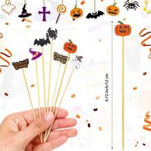 Halloween Toothpicks, Cake Decorations, Suitable For Appetizers, Cocktail Garnishes, Pumpkin, Spider Hat, Ghost Letter Shapes, Bamboo Appetizer Toothpicks, Also For Cake And Food Decoration - Multicolor - View 7